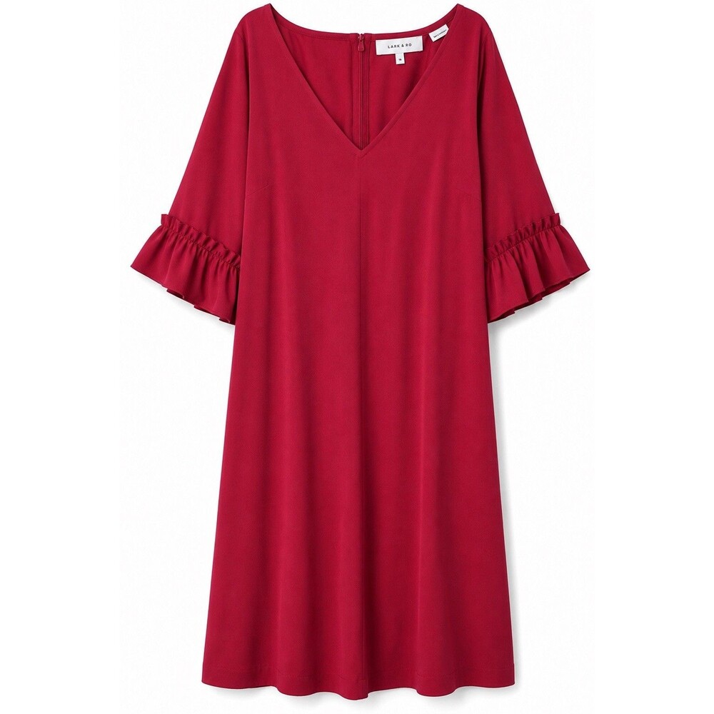 Lark & Ro Dress Womens 16 Pink/Red V Neck 3/4 Bell Sleeve Shift Knee Length NWOT